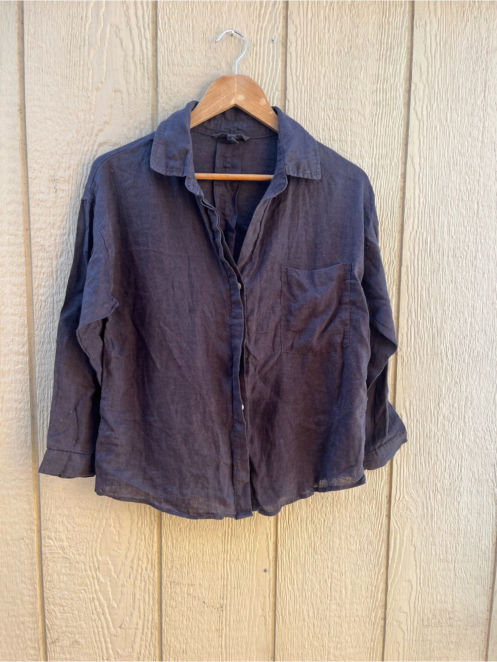 grade & gather black linen button-down longsleeve shirt